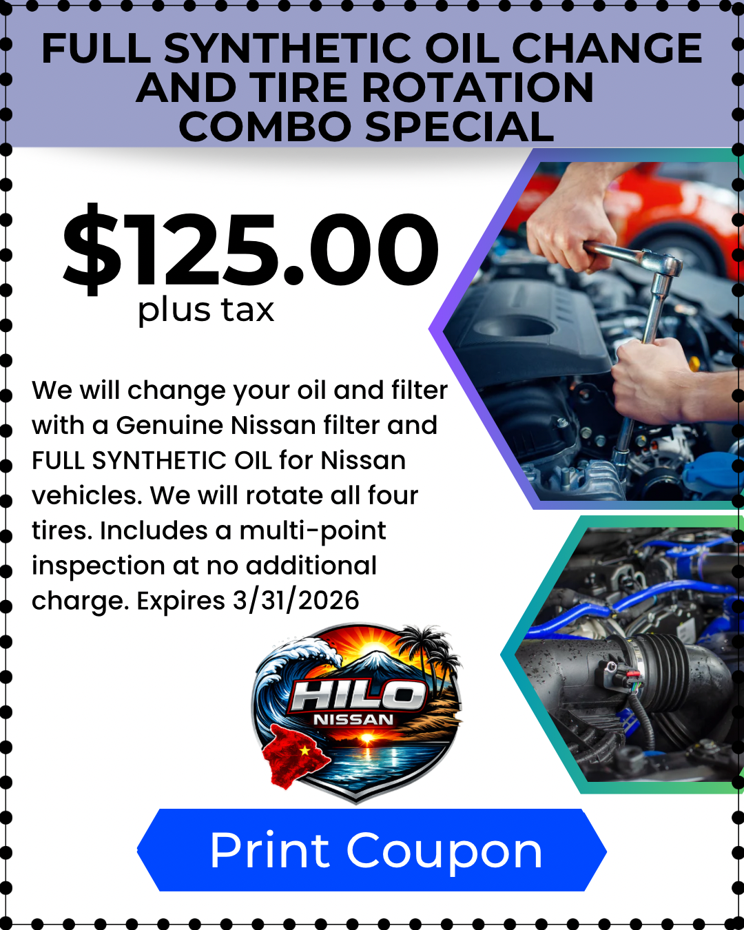 Kama'aina Service Coupon - Full Synthetic Oil Change